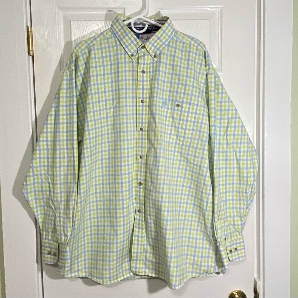 🍭GEORGE STRAIT by Wrangler Grn/Bl PlaidShirt XXL